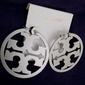 TORY BURCH AUTHENTIC MATTE SILVER MILLER HOOP EARRINGS